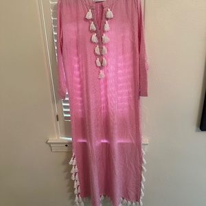 Pink and white stripe cotton kaftan